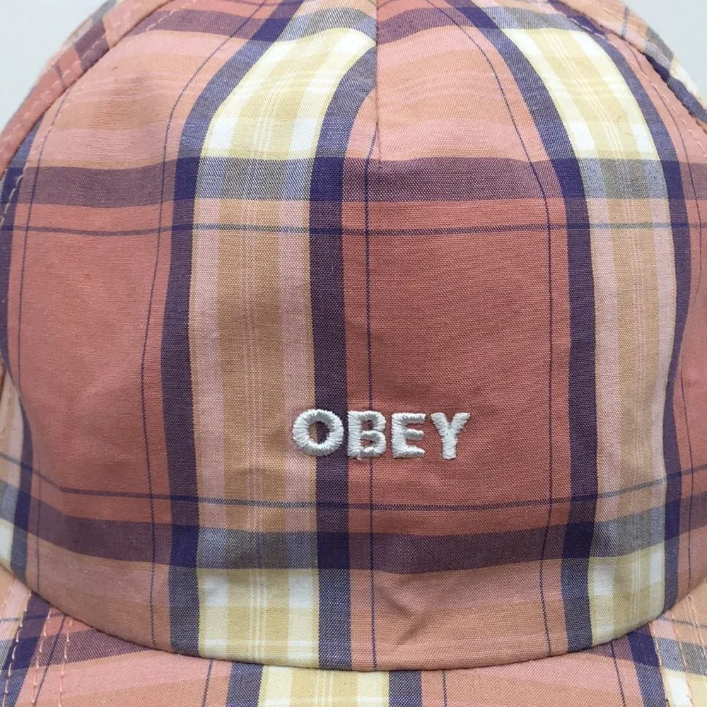 Obey Madras Salmon Pink Plaid Cotton Lightweight Baseball Hat Cap